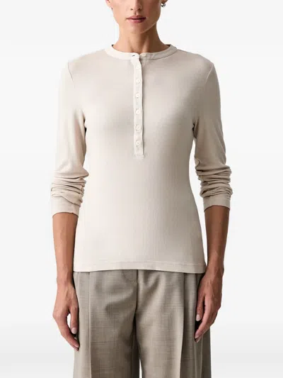 Marc O'polo Ribbed-knit Long-sleeve T-shirt In Neutrals