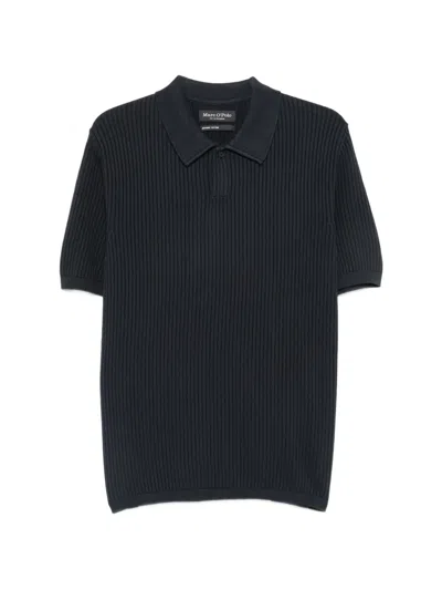 Marc O'polo Ribbed-knit Polo Shirt In Blue