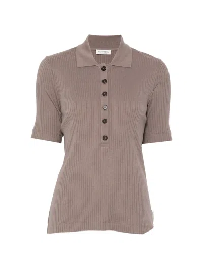 Marc O'polo Ribbed-knit Polo Shirt In Brown
