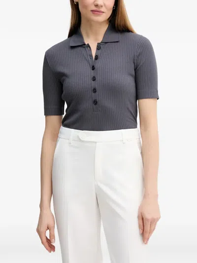 Marc O'polo Ribbed-knit Polo Shirt In Gray