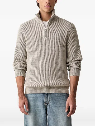 Marc O'polo Ribbed-knit Quarter-zip Sweater In Gold