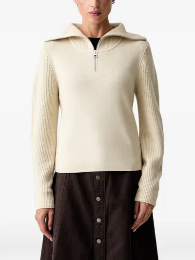 Marc O'polo Ribbed-knit Quarter-zip Sweater In Neutral