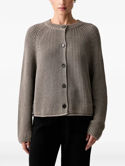 Marc O'polo Ribbed-knit Raglan-sleeve Cardigan In Gray