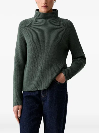 Marc O'polo Ribbed-knit Raglan-sleeve Sweater In Green