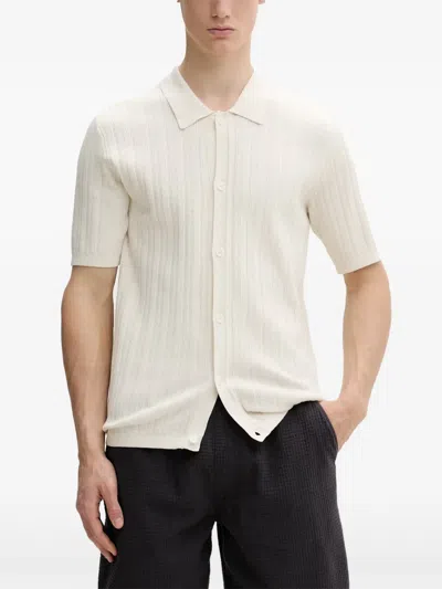 Marc O'polo Ribbed-knit Short-sleeve Shirt In Purple