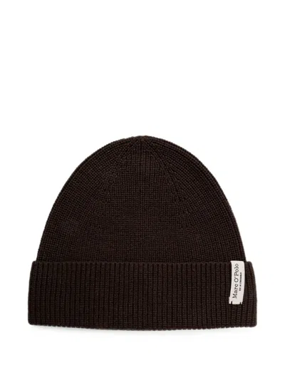 Marc O'polo Ribbed-knit Turn-up Beanie Hat In Brown
