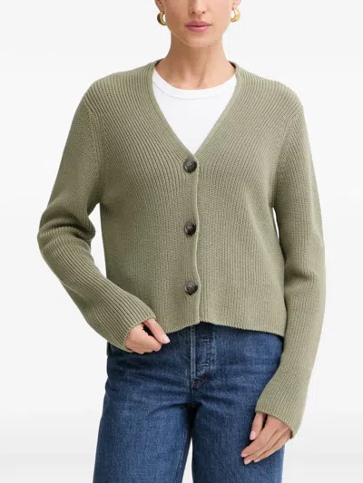 Marc O'polo Ribbed-knit V-neck Cardigan In Green