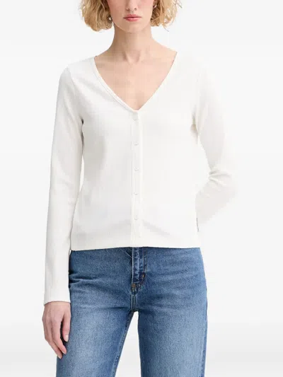 Marc O'polo Ribbed-knit V-neck Cardigan In White