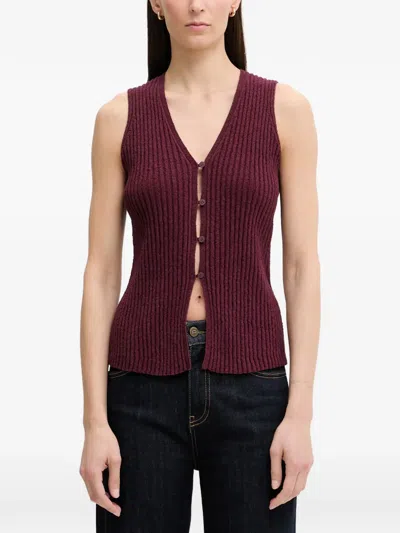 Marc O'polo Ribbed-knit V-neck Sleeveless Cardigan In Red