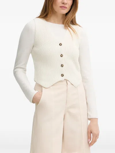 Marc O'polo Ribbed-knit V-neck Sleeveless Cardigan In White