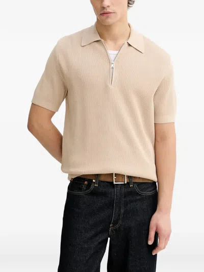 Marc O'polo Ribbed-knit Zip-up Polo Shirt In Neutral