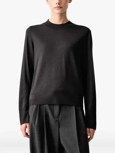 Marc O'polo Ribbed-trim Long-sleeve T-shirt In Black
