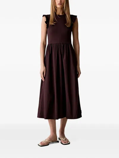 Marc O'polo Ruffled Ribbed-knit Midi Dress In Burgundy