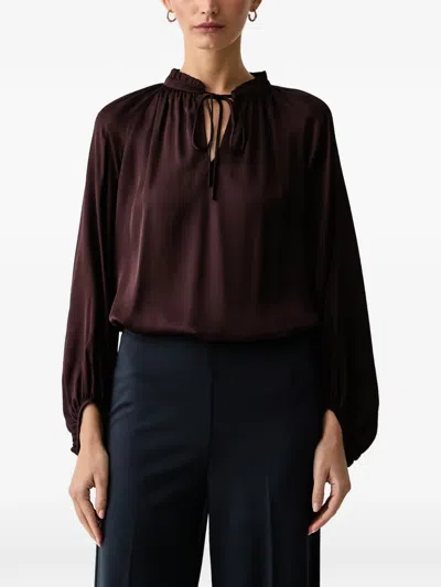 Marc O'polo Ruffled Tie-neck Blouse In Brown