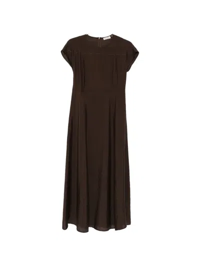 Marc O'polo Satin-finish Cap-sleeve Dress In Brown