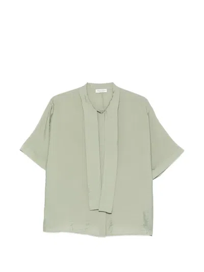 Marc O'polo Scarf-detail Short-sleeve Blouse In Green
