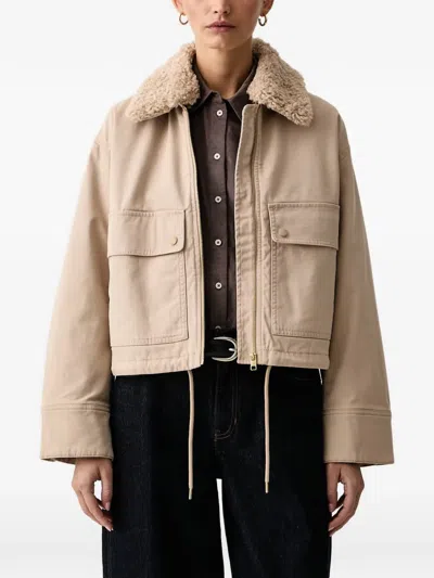 Marc O'polo Shearling-collar Drawstring-hem Jacket In Neutral