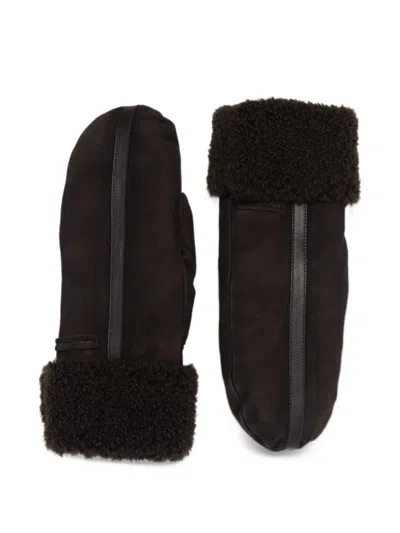 Marc O'polo Shearling-trim Leather Mittens In Brown