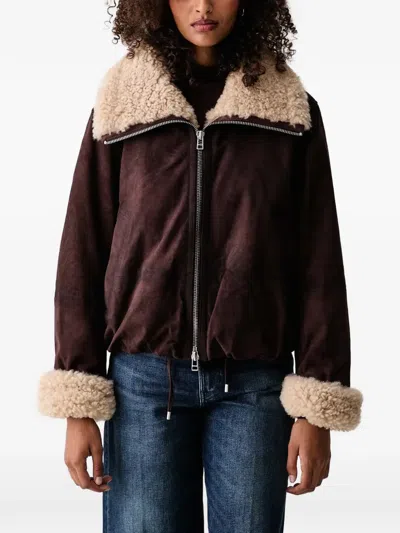 Marc O'polo Shearling-trim Suede Jacket In Brown