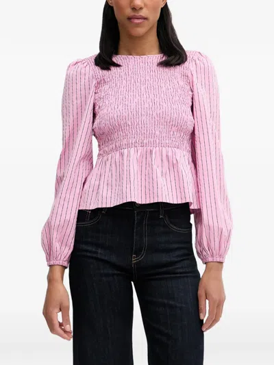 Marc O'polo Shirred Striped Blouse In Pink