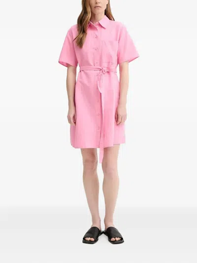 Marc O'polo Short-sleeve Belted Shirt Mini Dress In Multi
