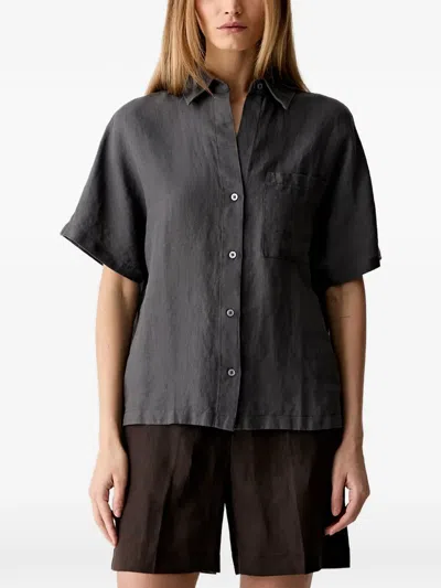 Marc O'polo Short-sleeve Button-up Shirt In Gray