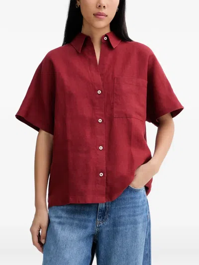 Marc O'polo Short-sleeve Patch-pocket Linen Shirt In Red