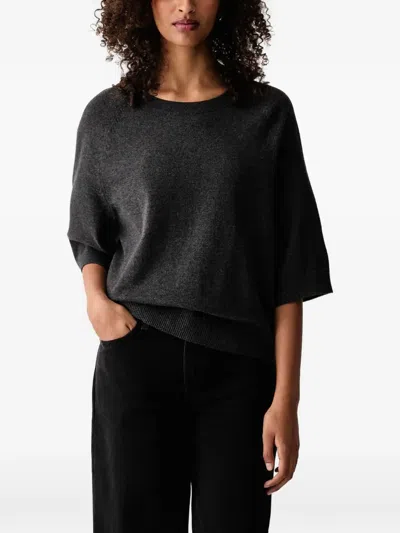 Marc O'polo Short-sleeve Round-neck Knitted T-shirt In Black