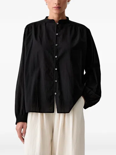 Marc O'polo Smocked-detail Button-up Blouse In Black