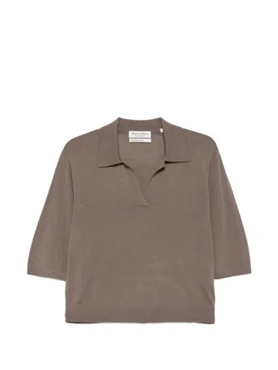 Marc O'polo Spread-collar Elbow-sleeve Top In Brown