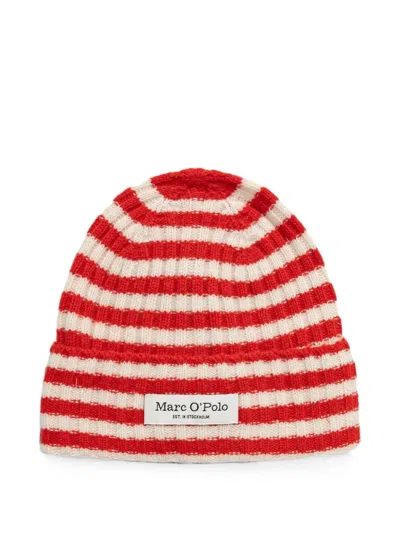 Marc O'polo Striped Beanie In Red