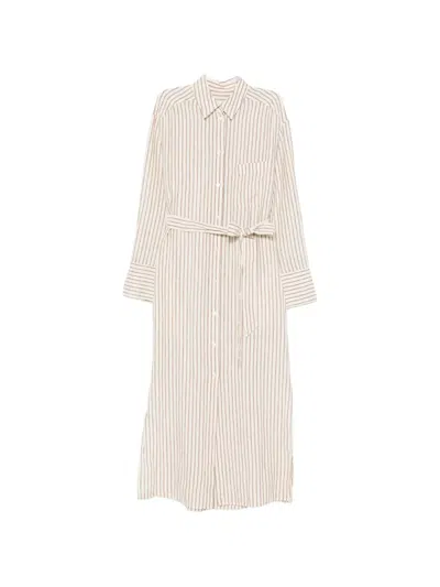 Marc O'polo Striped Belted Midi Dress In Brown