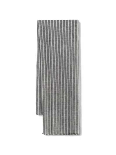 Marc O'polo Striped Frayed-edge Scarf In Gray