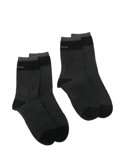 Marc O'polo Striped Logo-detail Socks In Gray