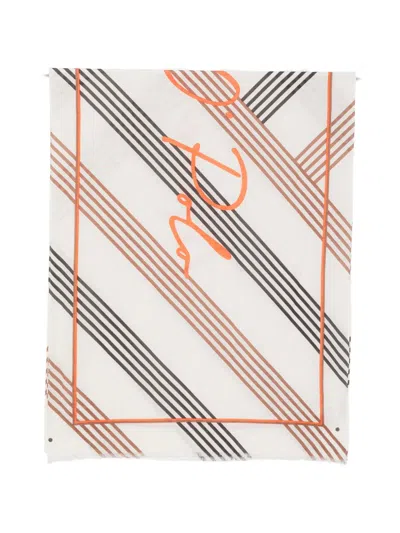 Marc O'polo Striped Logo-print Scarf In Gray