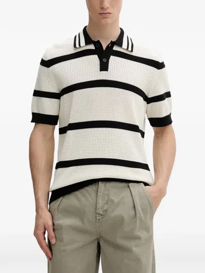 Marc O'polo Striped Pointelle-knit Polo Shirt In Multi