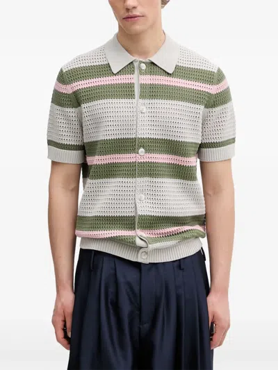 Marc O'polo Striped Pointelle-knit Shirt In Gray