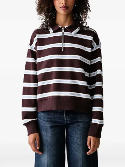 Marc O'polo Striped Quarter-zip Polo Top In Burgundy