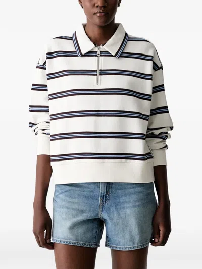 Marc O'polo Striped Quarter-zip Sweatshirt In White