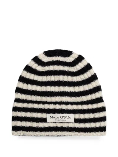 Marc O'polo Striped Ribbed Hat In Black