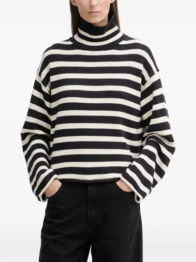 Marc O'polo Striped Roll-neck Knitwear In Black
