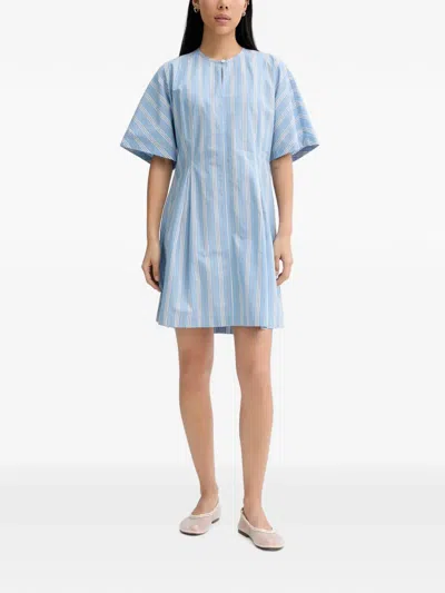 Marc O'polo Striped Short-sleeve Cotton Mini Dress In Blue
