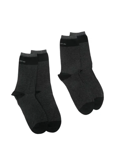 Marc O'polo Striped Socks (set Of Two) In Black