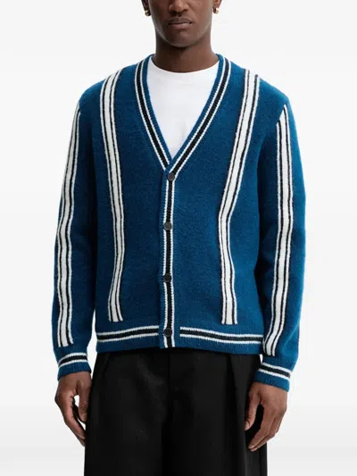 Marc O'polo Striped V-neck Cardigan In Blue