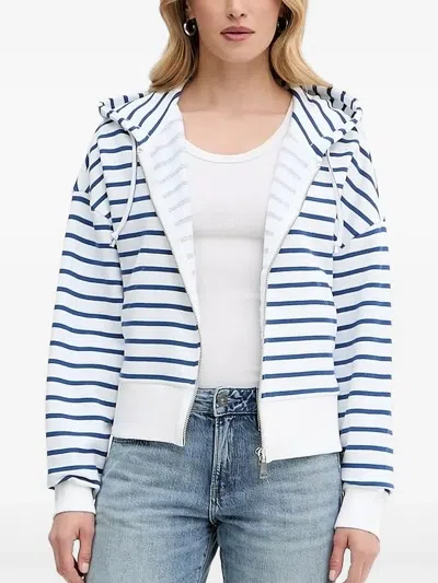 Marc O'polo Striped Zip-up Hoodie In White
