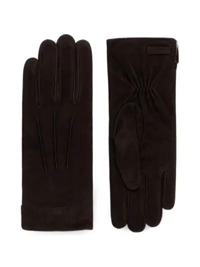 Marc O'polo Suede-finish Logo-patch Gloves In Brown