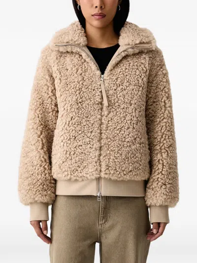 Marc O'polo Teddy-texture Zip-up Jacket In Brown