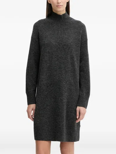 Marc O'polo Turtleneck Long-sleeved Midi Knitted Dress In Gray