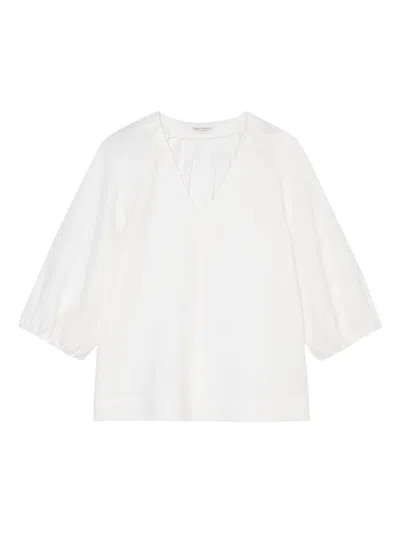 Marc O'polo V-neck Balloon-sleeve Blouse In White