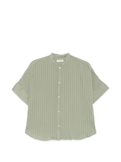 Marc O'polo Vertical-stripe Band-collar Shirt In Green